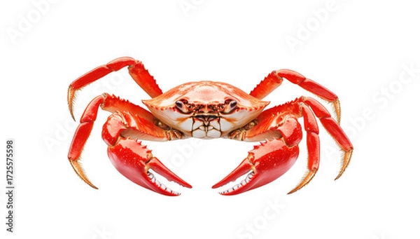 Obraz A red crab with large claws is prominently displayed against a white background. its intricate details and natural colors. ideal for culinary or marine-themed projects