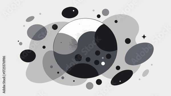 Obraz Abstract monochrome composition with overlapping circles and organic shapes