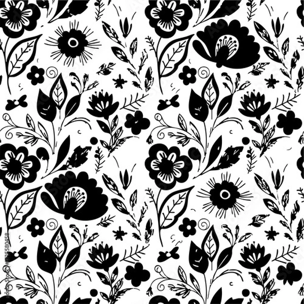 Obraz Seamless Botanical Floral Pattern – Colorful Decorative Flower and Leaf Background