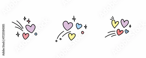 Obraz Valentine day icon set. Collection of cute hand drawn stickers with hearts