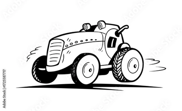 Fototapeta Cartoon Tractor Illustration in Black and White Farm Vehicle Drawing Agricultural Machine on white background