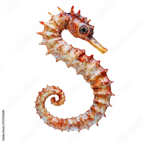 Obraz A beautifully detailed seahorse with intricate textures and colors. its unique anatomy and features. set against a clean white background. ideal for marine life education or decoration