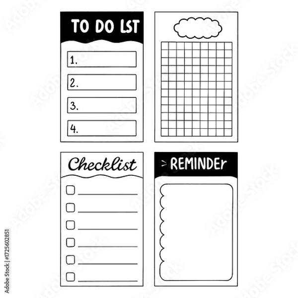 Fototapeta Cute planner note boxes and bullet journal elements set, Transparent Background