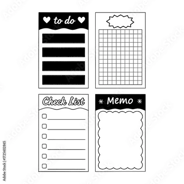 Fototapeta Cute planner note boxes and bullet journal elements set, Transparent Background