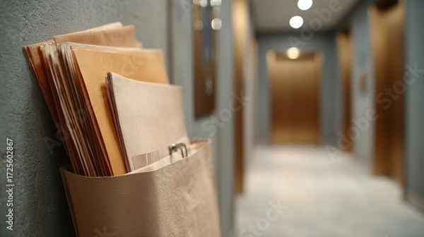 Fototapeta Filing corridor creating document passage through institution