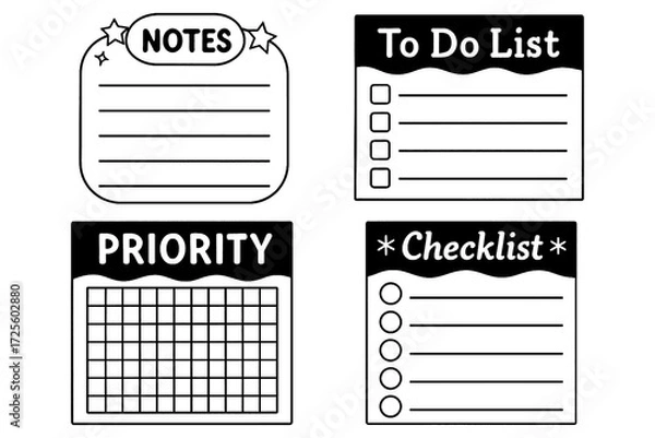 Fototapeta Cute planner note boxes and bullet journal elements set, Transparent Background