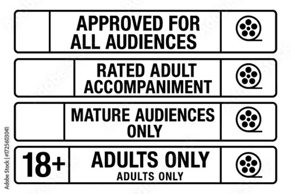 Fototapeta Movie rating labels set with parental guidance and restricted categories, Transparent Background