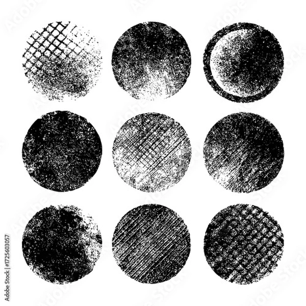 Fototapeta Grunge circle textures set with distressed stamp and halftone effect, Transparent Background