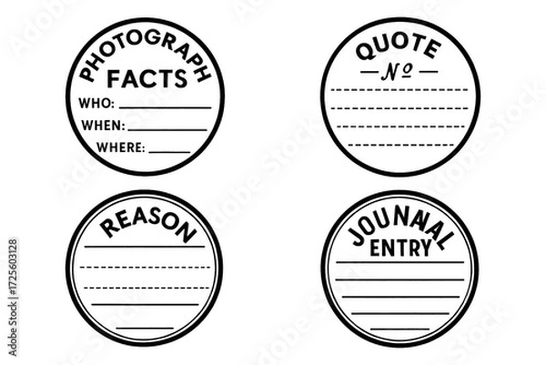 Fototapeta Circular note labels set with journal and reminder text templates, Transparent Background
