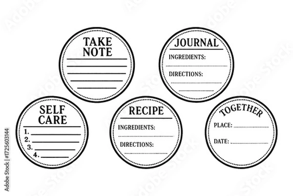 Fototapeta Circular note labels set with journal and reminder text templates, Transparent Background
