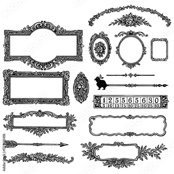 Fototapeta Ornamental vintage frames and decorative border elements set, Transparent Background