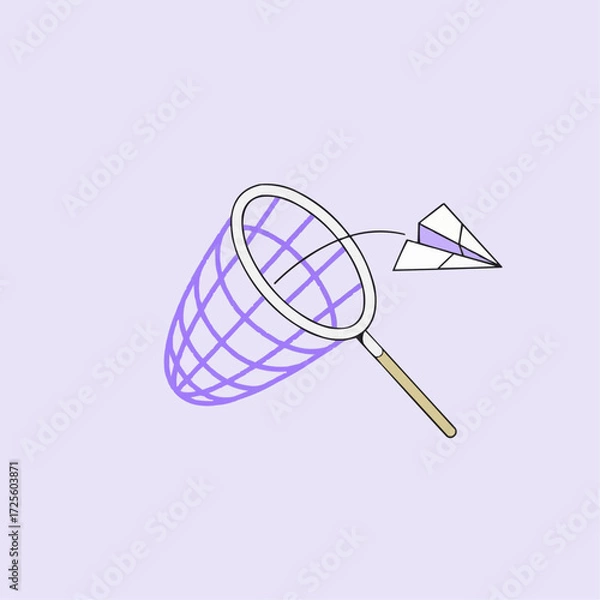 Fototapeta Catching dreams and ideas a playful paper airplane flitting near a whimsical net, symbolizing ambition, creativity, and the pursuit of innovation