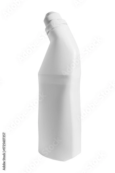 Fototapeta White opaque plastic bottle mockup showing laundry detergent, softener, or cleaning product transparent a background