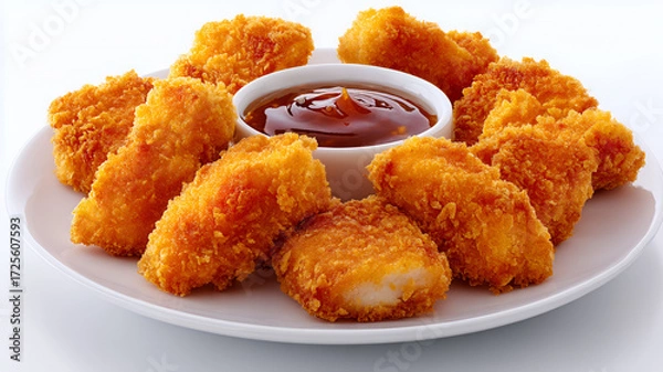 Fototapeta Crispy chicken nuggets with sauce