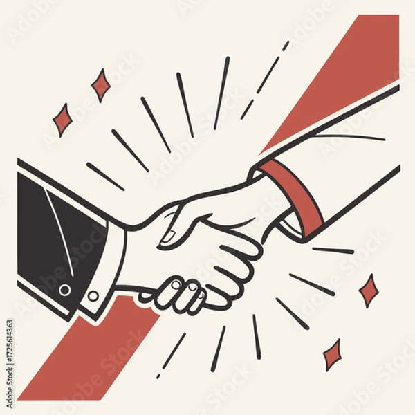 Fototapeta Two business professionals shaking hands in a stylized illustration symbolizing agreement and successful partnership