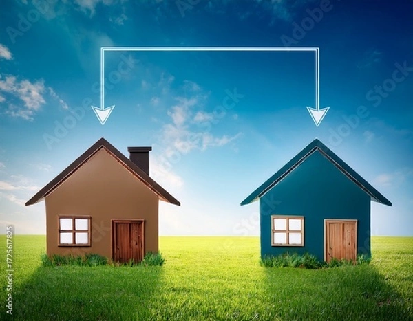 Fototapeta two different houses representing choices