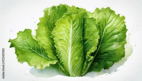 Fototapeta realistic fresh green lettuce leaf isolated on white background generative ai