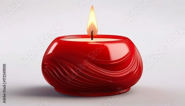 Fototapeta red chubby candle with flame 3d render isolated on white background