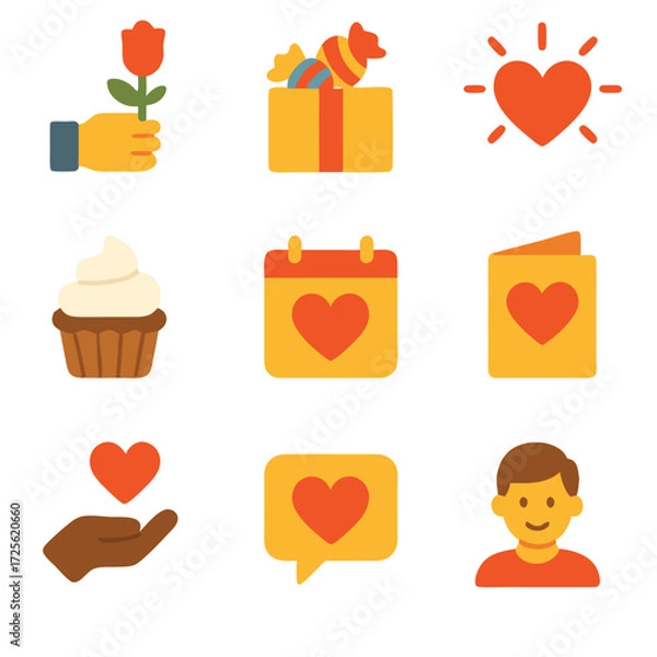 Fototapeta Sweetest day icon shows romantic gestures, gifts, cards, dates, and affectionate messages. Perfect for illustrating lovethemed content or events.