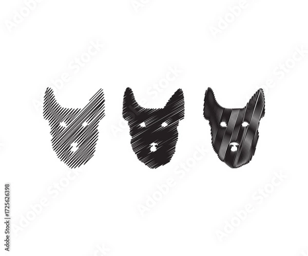 Fototapeta Dog face silhouettes collection in sketch style for pet lovers and animal themes perfect for your brand designs and pet-related projects