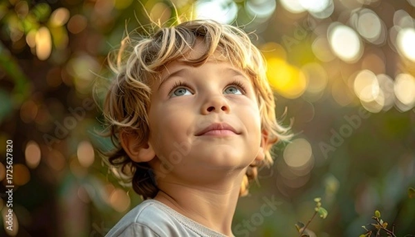 Obraz Child looking up at sunset