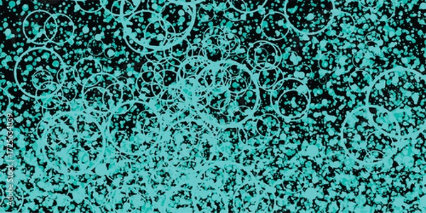Fototapeta Abstract turquoise dots and circle lines on black background artistic geometric design for creative projects