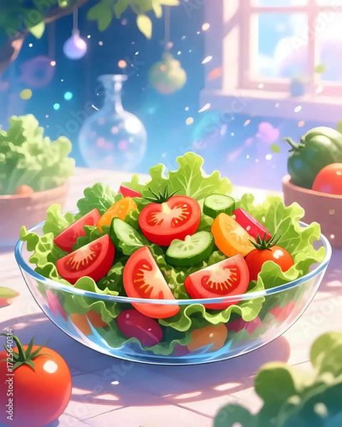 Fototapeta illustration d'une assiette contenant une salade composée	
