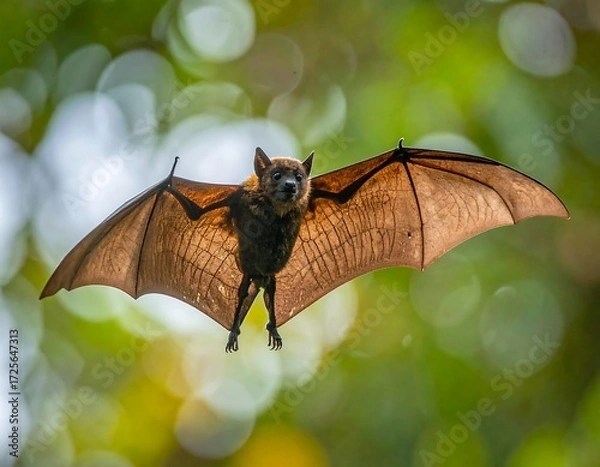 Obraz Bat in flight amidst foliage