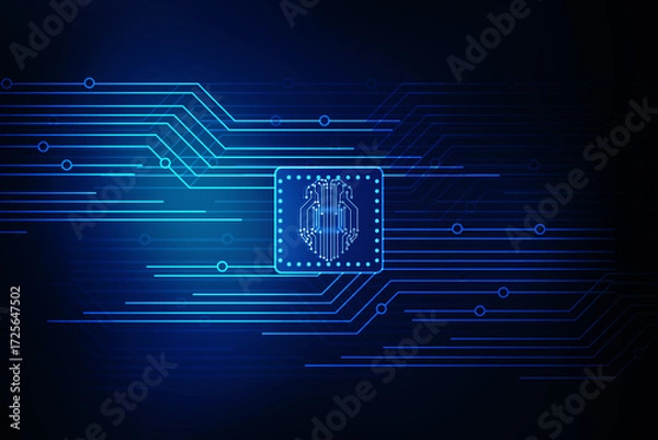 Fototapeta 2d illustration Concept of thinking, background with brain, Abstract Artificial intelligence. Technology web background