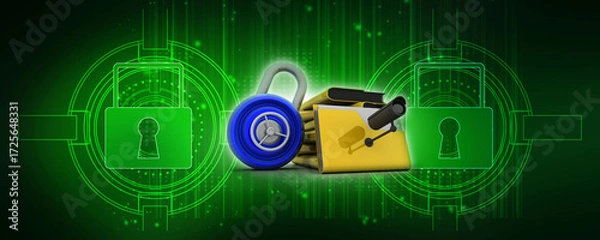 Fototapeta 3d rendering Surveillance CCTV Security Camera protected lock