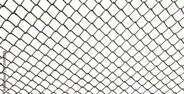 Fototapeta The texture of the metal mesh on a white background. Torn steel, metal mesh with holes