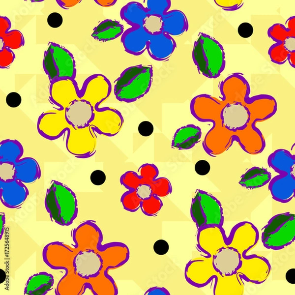 Fototapeta Vector - abstract multicolor flowers seamless pattern.