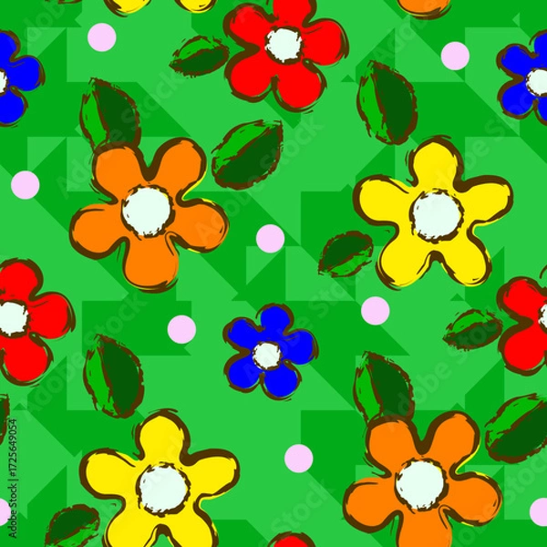 Fototapeta Vector - abstract multicolor flowers seamless pattern.