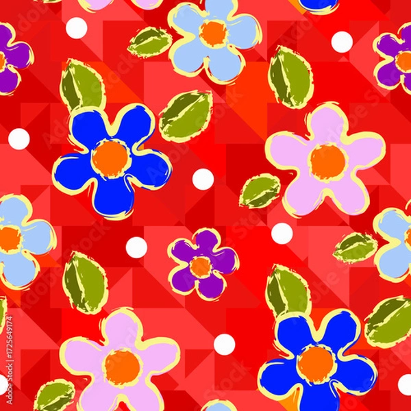 Fototapeta Vector - abstract multicolor flowers seamless pattern.