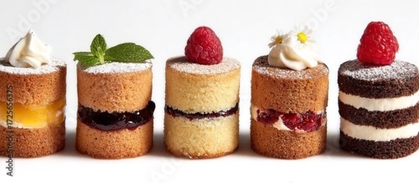 Obraz Indulge in delightful miniature cakes adorned with fresh berries and delicate cream, perfect for elegant celebrations and gourmet presentations