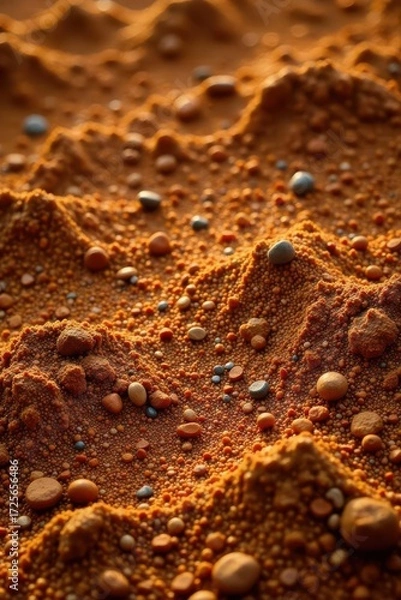 Obraz Rich brown soil, pebbles scattered across surface, barren, rough