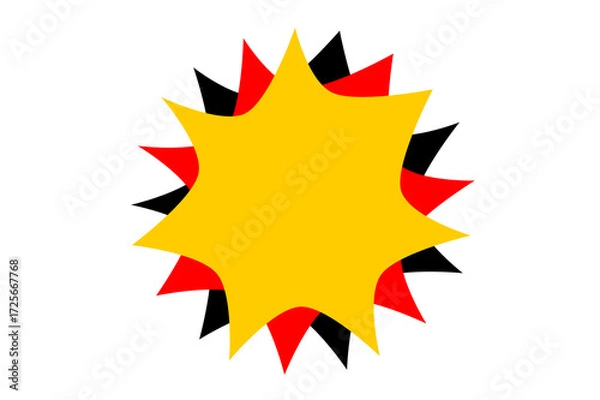Fototapeta Abstract starburst explosion shape with yellow red and black layers, comic style burst design element for sale banner, discount label, highlight or modern decoration