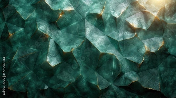 Fototapeta Abstract Emerald Gemstone Texture with Golden Veins