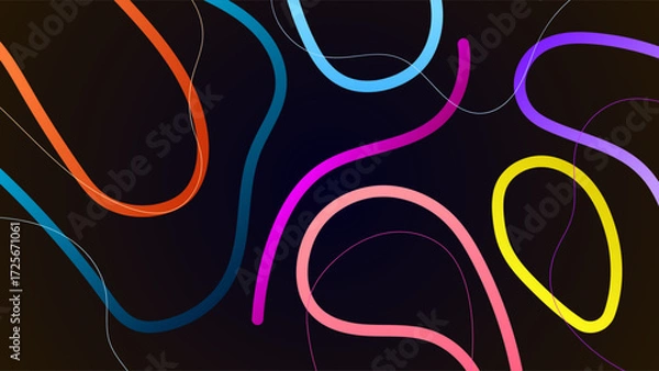 Fototapeta ABSTRACT DARK BACKGROUND WITH LINES HAND DRAWN SHAPES GRADIENT SMOOTH LIQUID COLORFUL RIBBONS DESIGN VECTOR TEMPLATE GOOD FOR MODERN WEBSITE, WALLPAPER, COVER DESIGN 