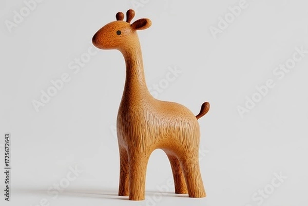 Fototapeta Colorful wooden giraffe toy on white background, designed for fun imaginative play and supporting early childhood skill development.