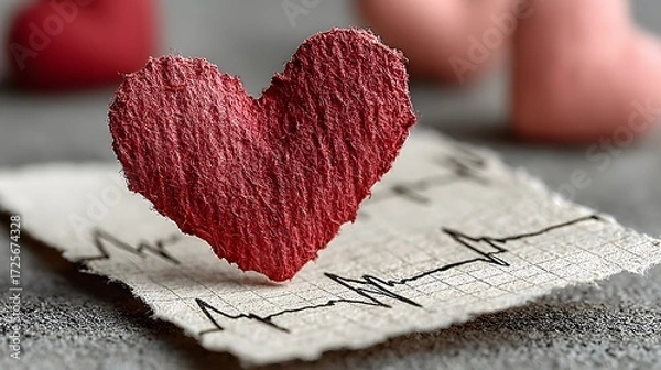 Fototapeta Red heart on paper with cardiogram