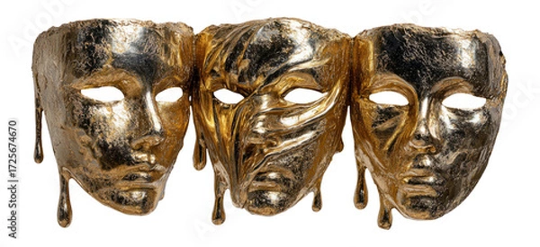 Fototapeta Elegant Golden Three-Face Mask Sculpture with Unique and Intricate Designs