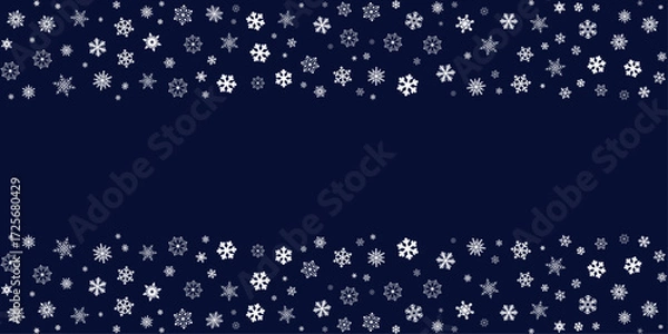 Fototapeta Navy blue background features a wide central band with a sprinkling of white snowflakes along the top and bottom edges, creating a festive winter border suitable for holiday and seasonal projects.
