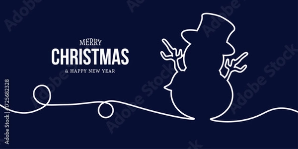 Obraz Minimalist Christmas scene featuring a white line-art snowman silhouette on a deep blue background, paired with festive text. Evokes warmth, family, and holiday joy for seasonal projects.
