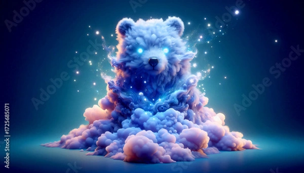 Fototapeta A surreal bear made of fog dissolving into starlight.