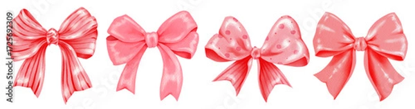 Fototapeta Vector set of red watercolor bows made of ribbons in various festive shapes and styles for creative projects scrapbooking and decorative design elements