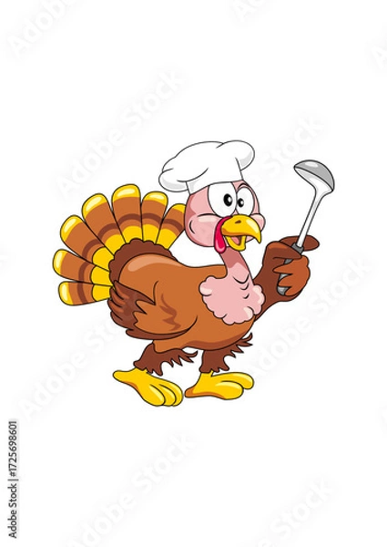Obraz Comical funny turkey cook with a ladle