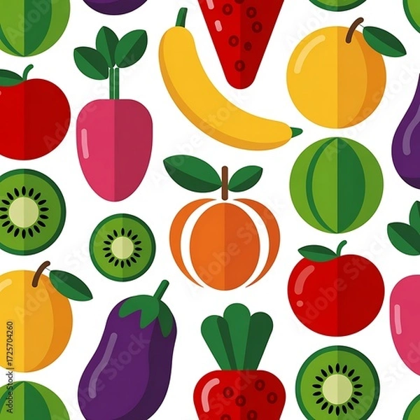 Obraz Seamless pattern of colorful fruits isolated on white background for textile design