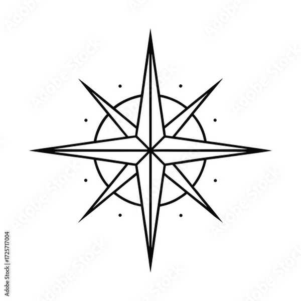 Fototapeta Black Outline of a Compass Rose Star navigation direction