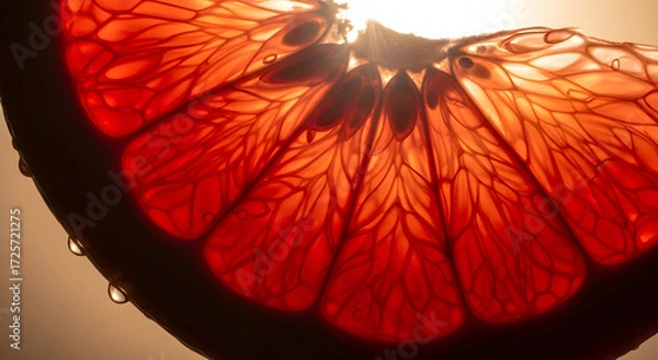Fototapeta Juicy Grapefruit Slice Backlit Vibrant Citrus Fruit Healthy Eating Refreshing Summer Vitamin C Tropical Sunlit Food Photography